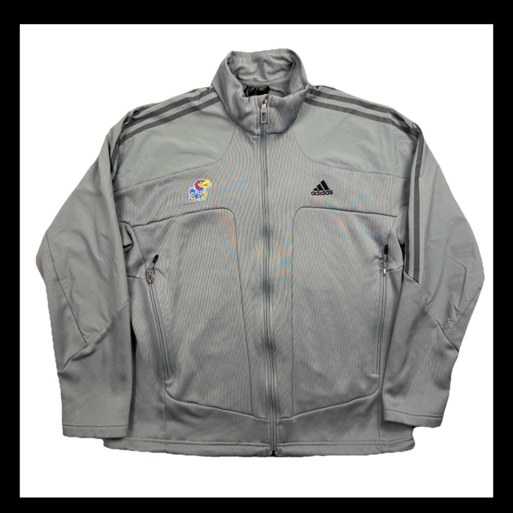 Adidas Kansas Jayhawks Jacket Men’s XL Gray Full Zip Soccer Track Sports Striped